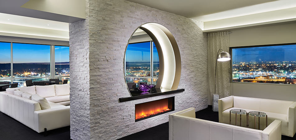 Davenport Grand Presidential Suite nook | couches and fireplace