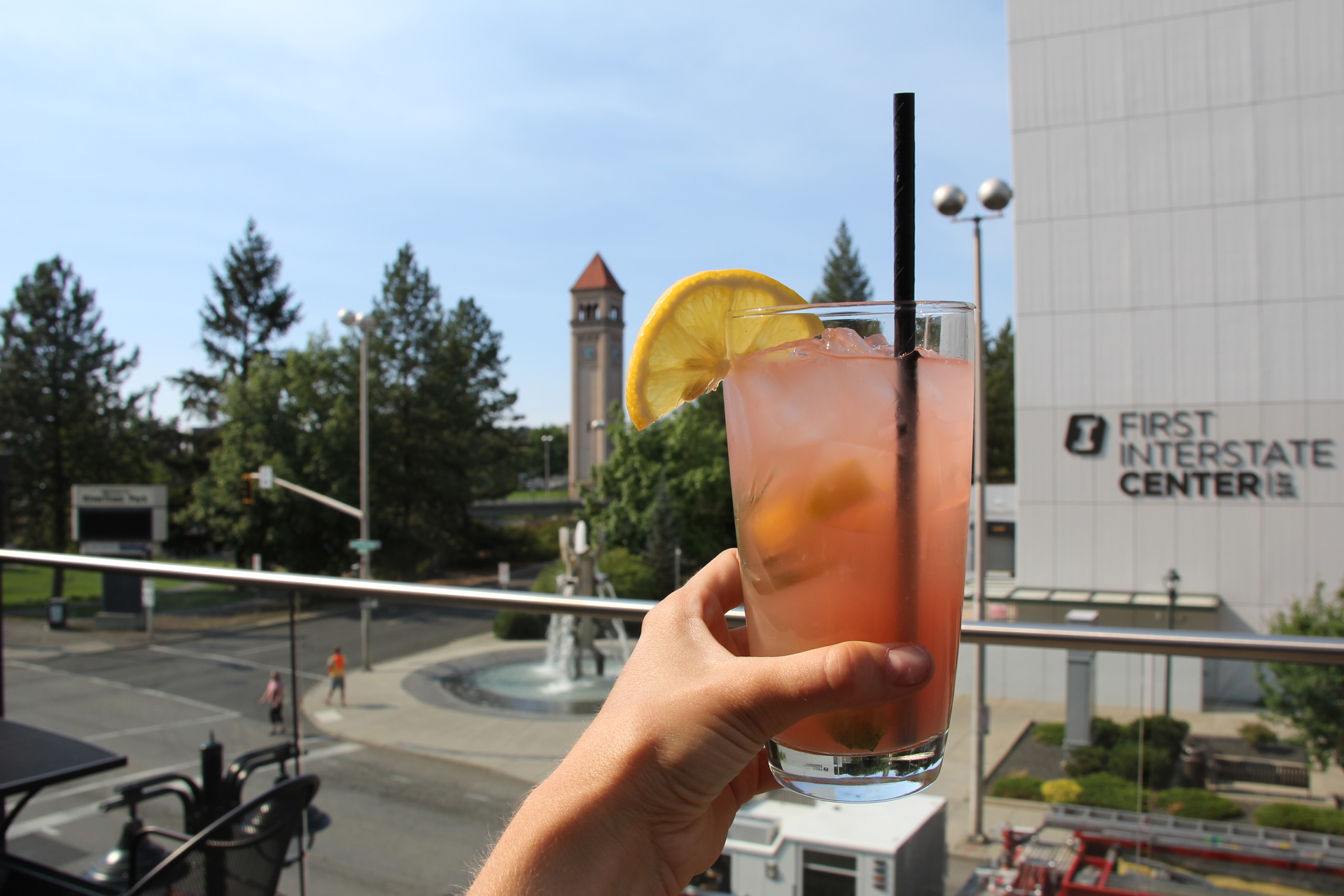 cocktail with the city in the background
