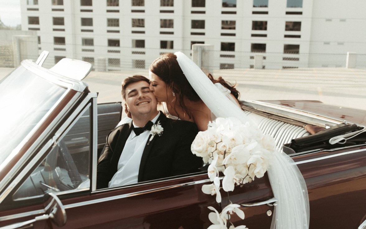 Bride and Groom in car