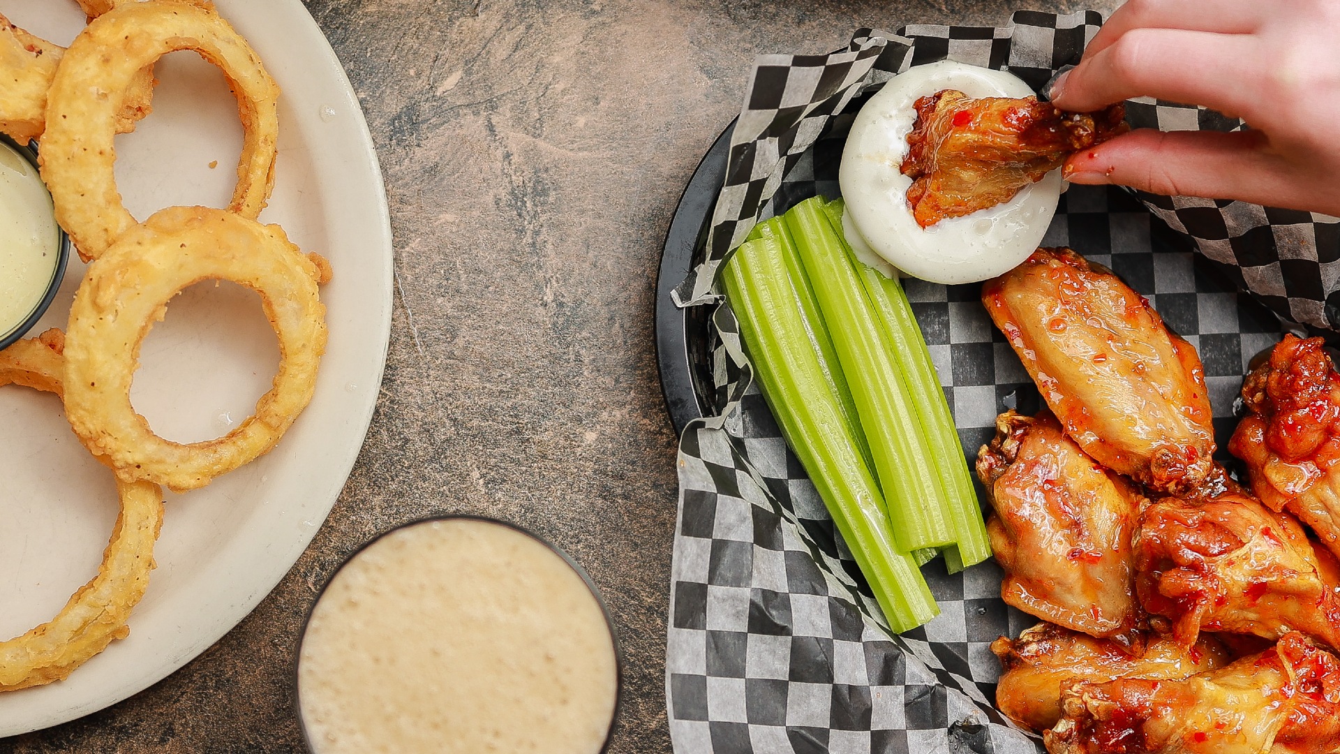 wings and onion rings