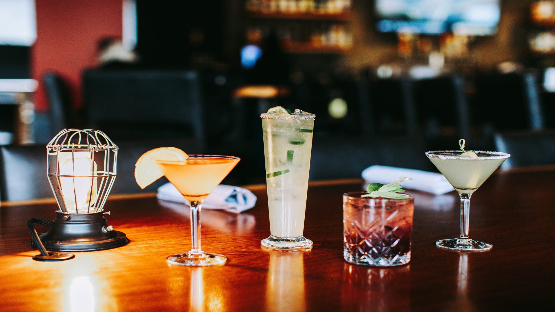 cocktails on a bar