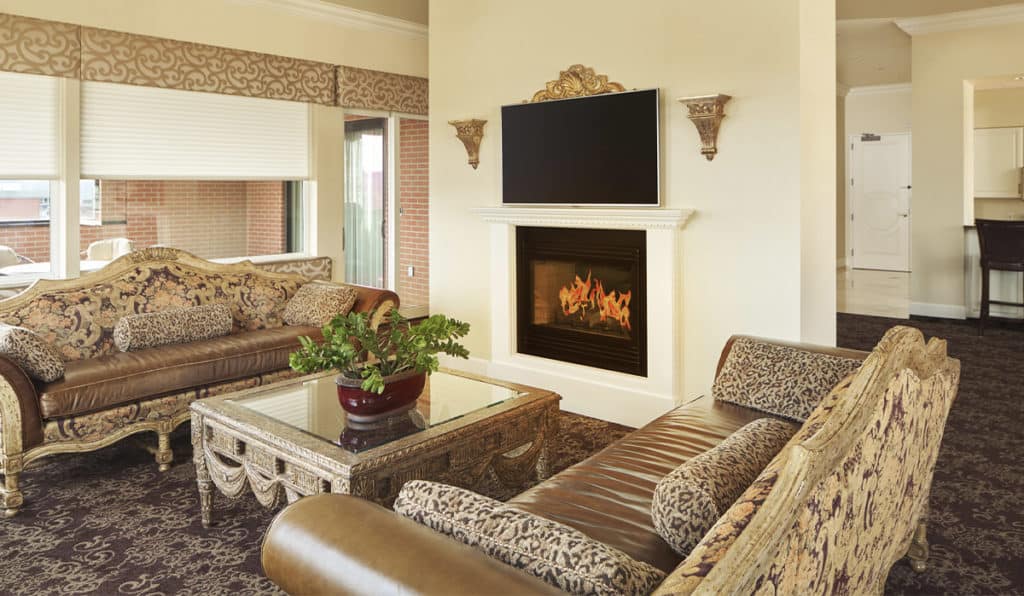 Presidential Suite Living Room- Couches and Fire Place