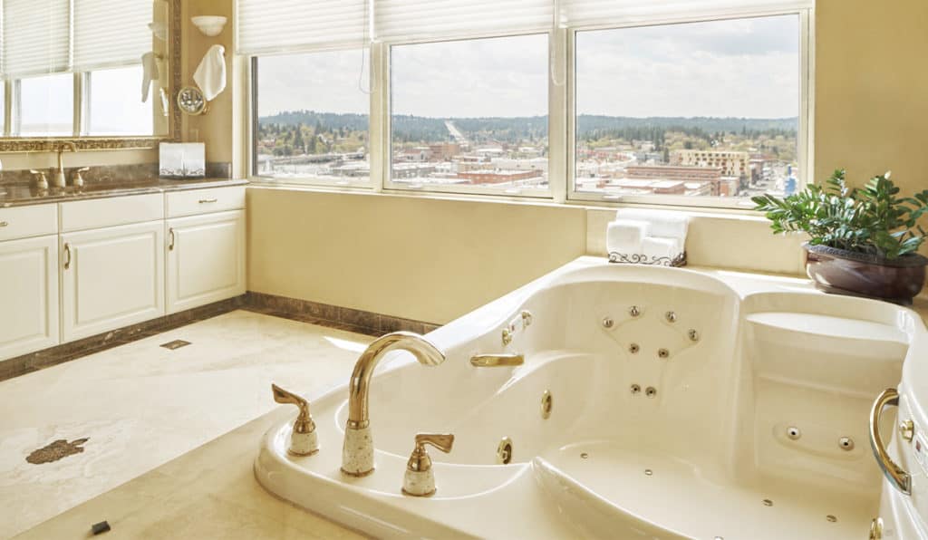 Presidential Suite Bathroom- Tub and view | Historic Davenport