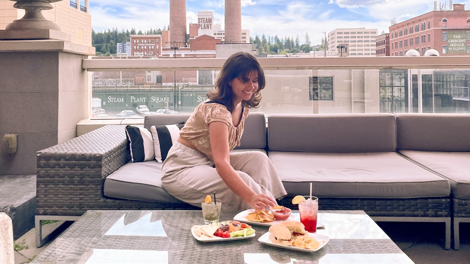 Woman eating appetizers