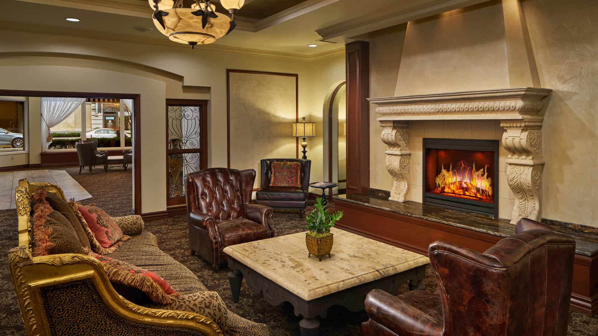Couch and Fireplace | Davenport Lusso